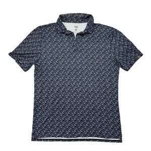 1764 Blue Drinking Glasses Print Polo Shirt Size Large Mens Short Sleeve Stretch